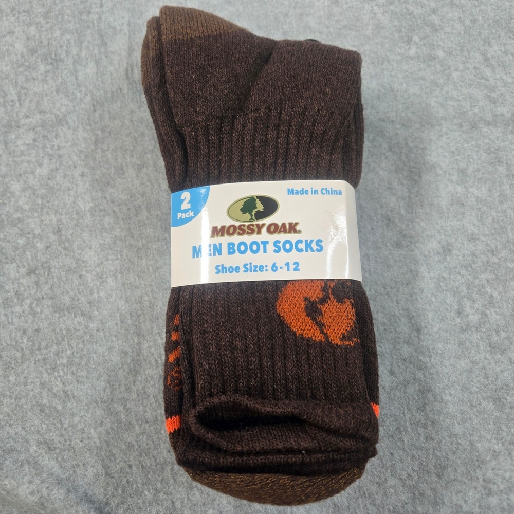 Mossy Oak Men Boot Socks 2 Pack Brown Orange Shoe Size 6-12 FW23 35916603